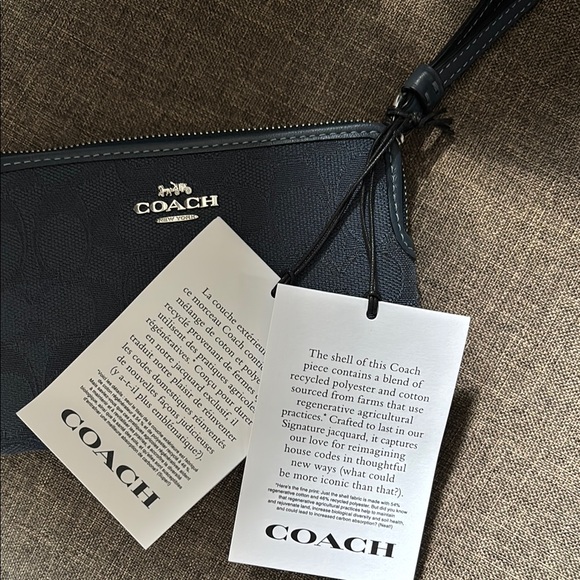 Coach blue canvas &  Leather Clutch with Wrist Strap 6x5 - Picture 2 of 3